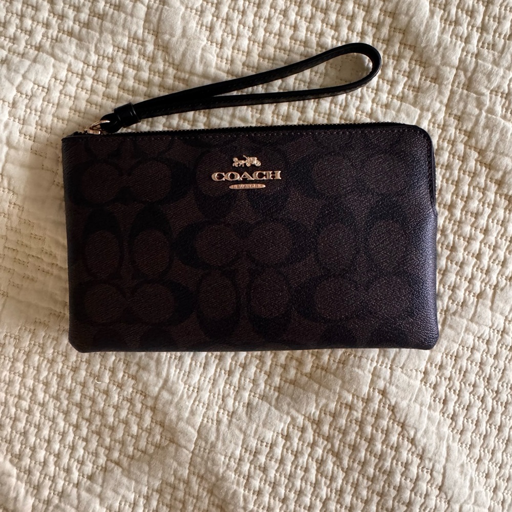 Coach Dark Brown Signature Wristlet